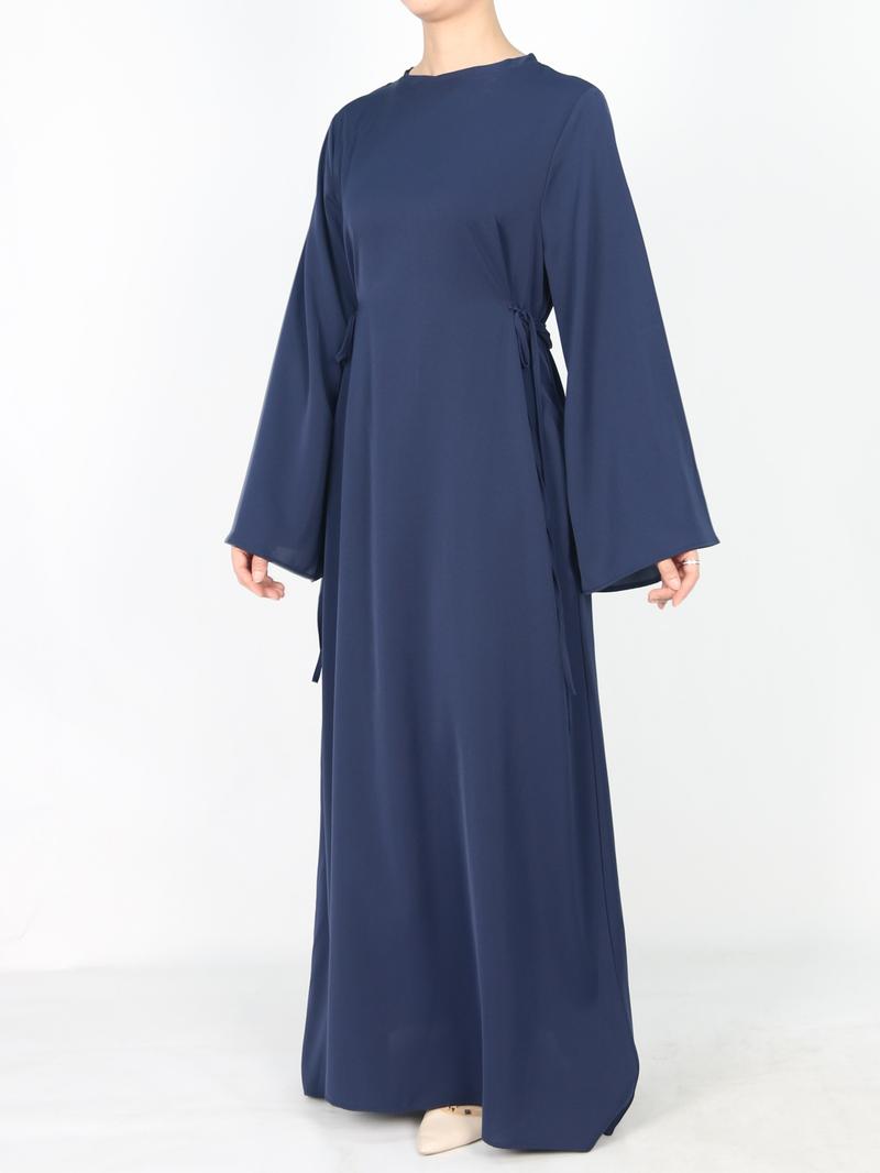 Women's Tie Side Zipper Back Dress, Elegant Long Sleeve Modesty Abaya Dress for Daily Wear, Ladies Islamic Clothing for All Seasons