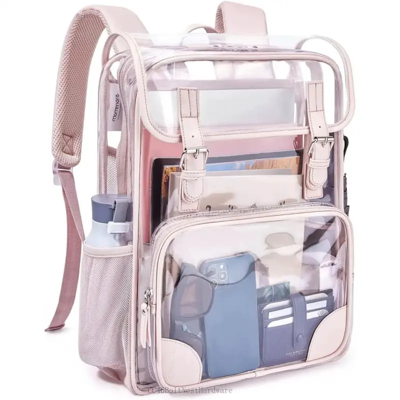 Clear Backpack for School Heavy Duty PVC Transparent Bookbag for Girls Stadium Approved See Through BackpackCC46BoltNestHardware