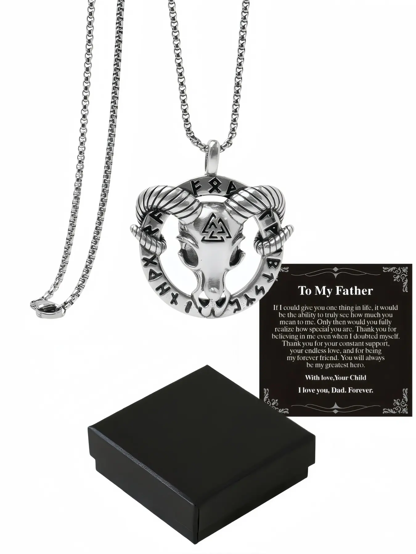 Nordic Rune Ram Skull Retro Heavy-Duty Ram Head Necklace, Fade-Proof Stainless Steel Pendant. Surprise Gift for Dad, Perfect for Birthday, Father's Day, Anniversary & Christmas