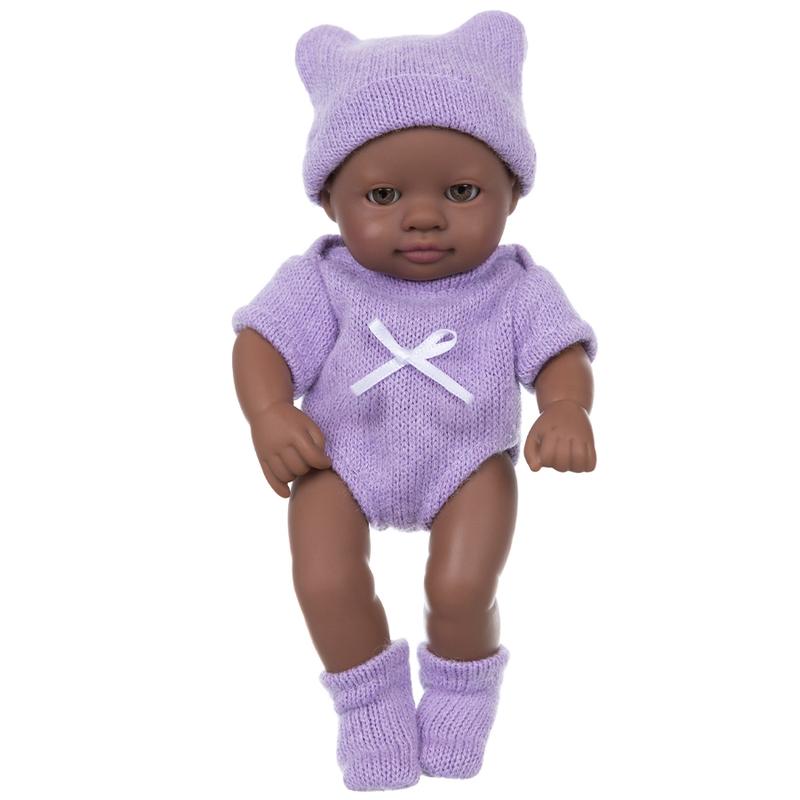 7 Inch Realistic African Baby Doll, 1 Set Cute Doll with Clothes & Pacifier & Bottle & Diaper, Perfect Companion Toy Doll for Girls