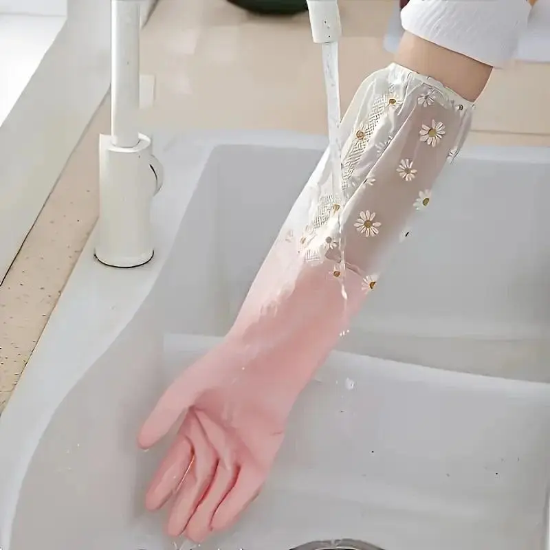 1 Pair Durable Waterproof PVC Cleaning Gloves Non-Slip Dishwashing Gloves for Kitchen Household Laundry Gloves Multipurpose