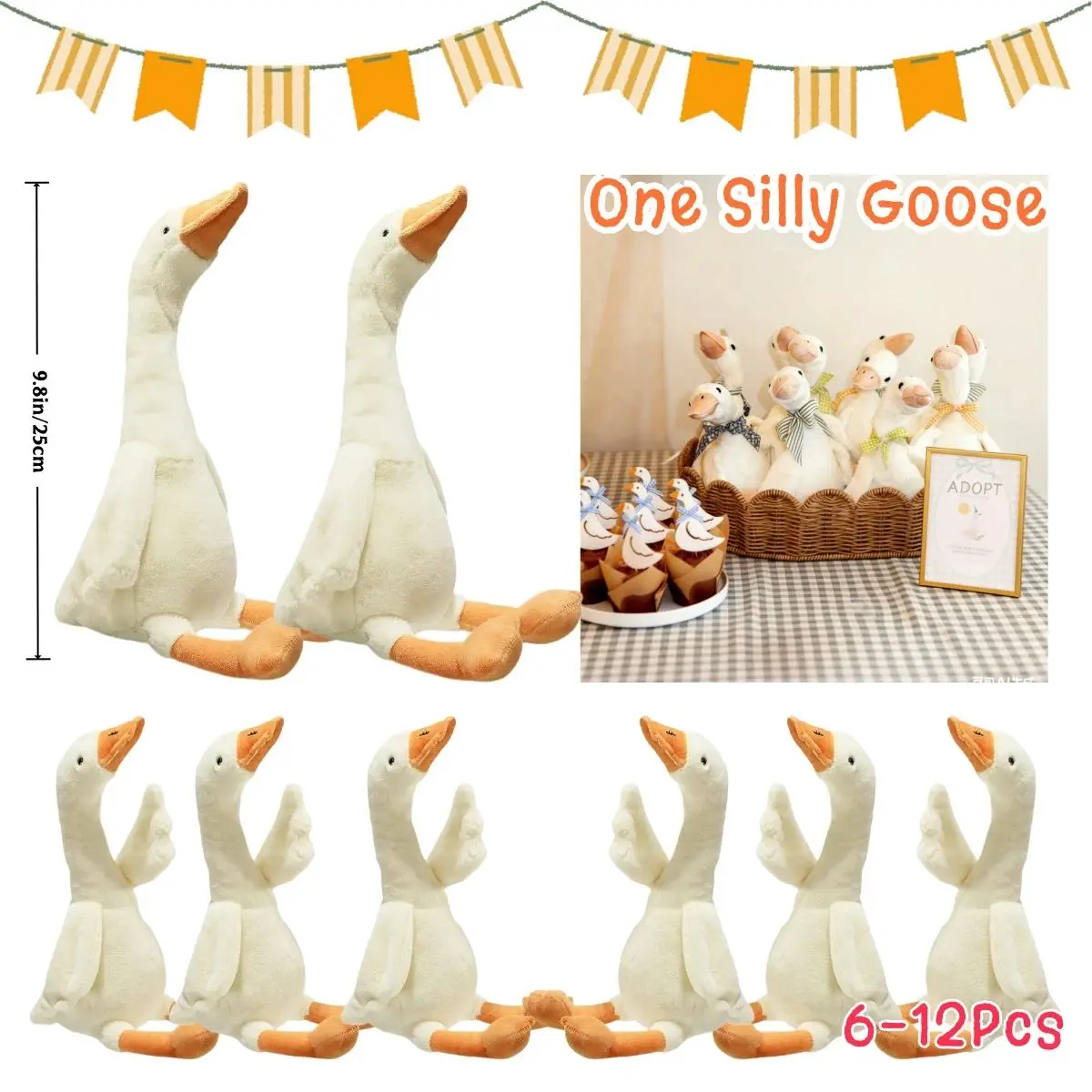 6-12PCS One Silly Goose Party Favors 9.8IN Goose Stuffed Animal Plush Toy for Birthday Decoration Baby Shower Party Gifts