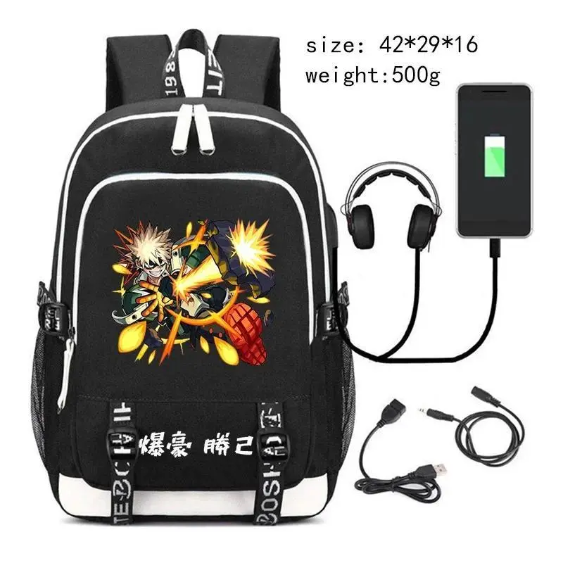 My Hero Academia Bakugo Backpack for Teenager Student Anime Schoolbag Usb Travel Bagpack Large Capacity Laptop School Bags Gift