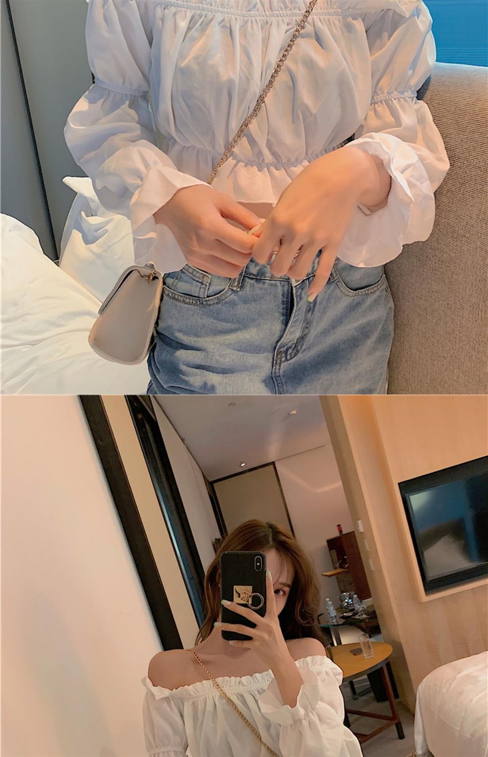 Women Top Sexy Blouse Off Shoulder Top Long Sleeve Club Party White Shirt Puff Sleeve Ruffle Crop Top Summer Tube Top