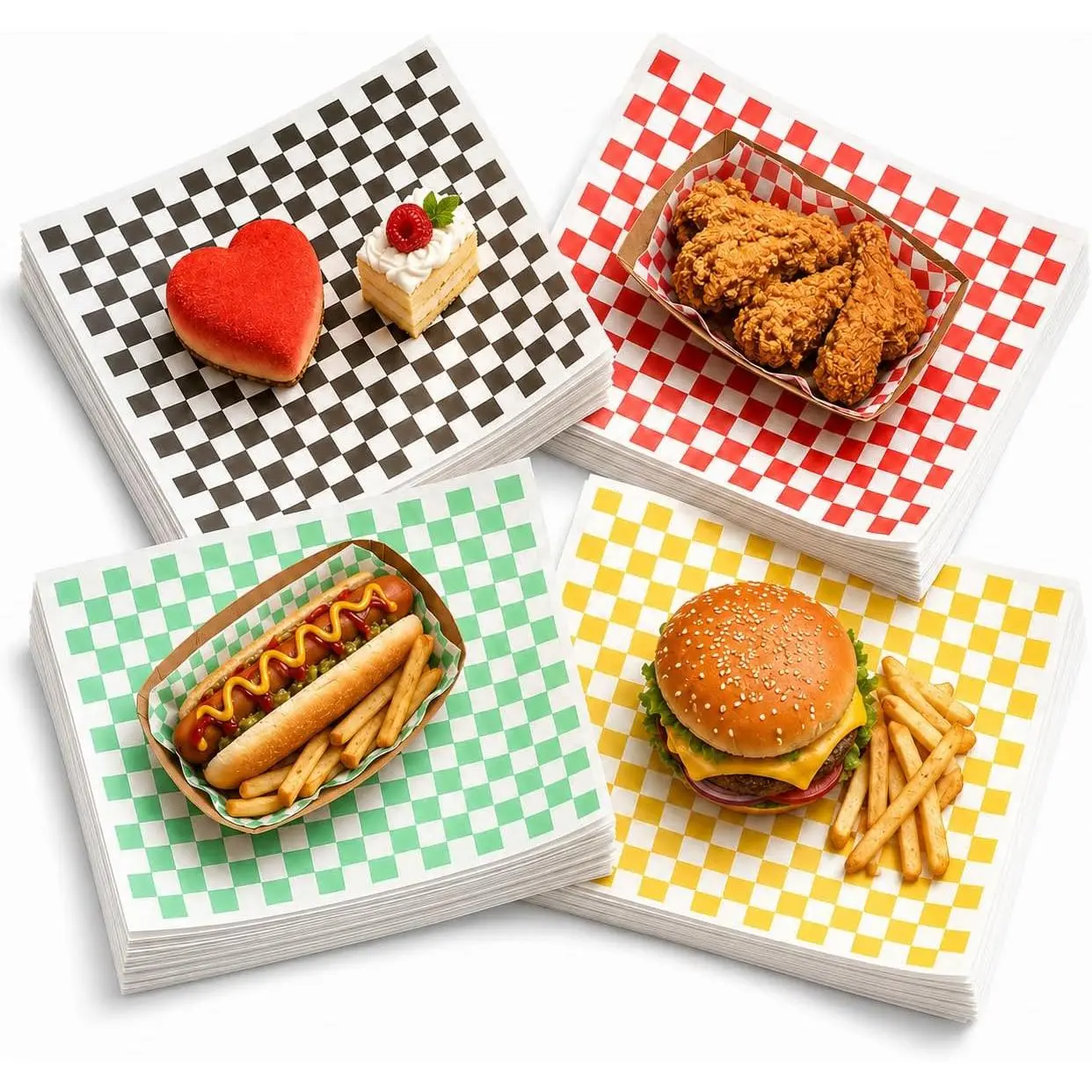 Deli Paper Sheets, 100 Count 7 x 7 Inch Checkered Wax Paper Liners | -resistant variety pack for wrapping sandwiches and burgers or lining  baskets at parties, picnics and BBQs