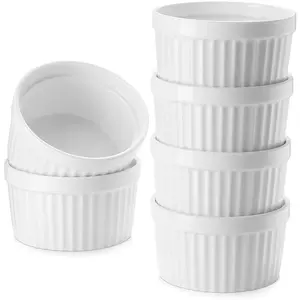 8 oz Ramekins Set of 6, Porcelain Ramekins Oven Safe,Small Souffle Dishes for Creme Brulee, Ice Cream, and Sauces, 4 inch White Mini Baking Bowls
