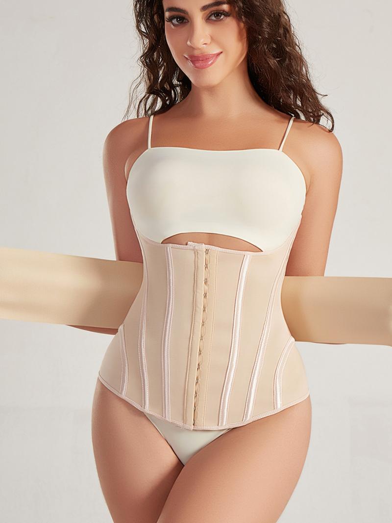 Women's Solid Color Hook & Eye Front Corset, Breathable Firm Tummy Control Shaper Waist Trainer, Women's Shapewear for Daily Wear