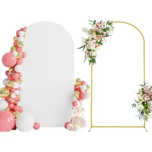 7.2 FT Wedding Arch Backdrop Stand and White Arch Cover, Metal Arch Stand with Arch Stand Cover for Birthday Party Wedding Ceremony Bridal Baby Shower Event Decor