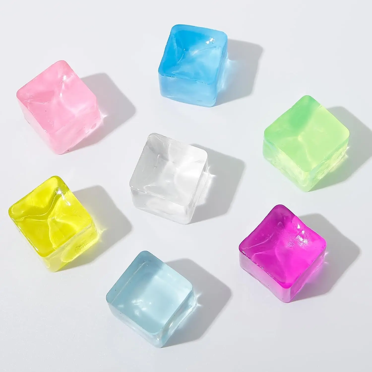 15pcs DIY Transparent Ice Cube Decorative Toy, Colorful Soft Cube Ornament for Desk, Cute Cheerful Clear Ice Block DIY Craft Accessory, Multi-Color Desktop Decoration