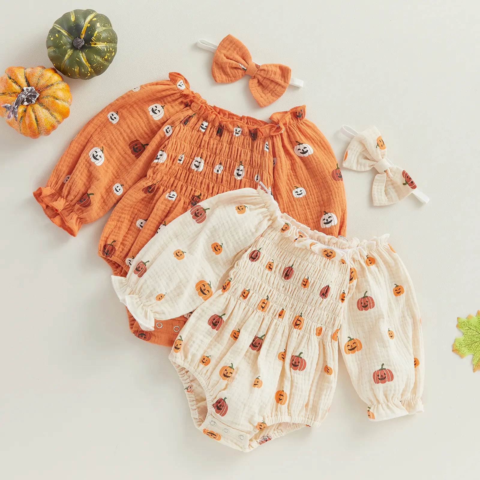 Baby Girl Bubble Romper Cotton Soft Halloween Cute Pumpkin Round Neck Bodysuits Newborn Girl Outfits