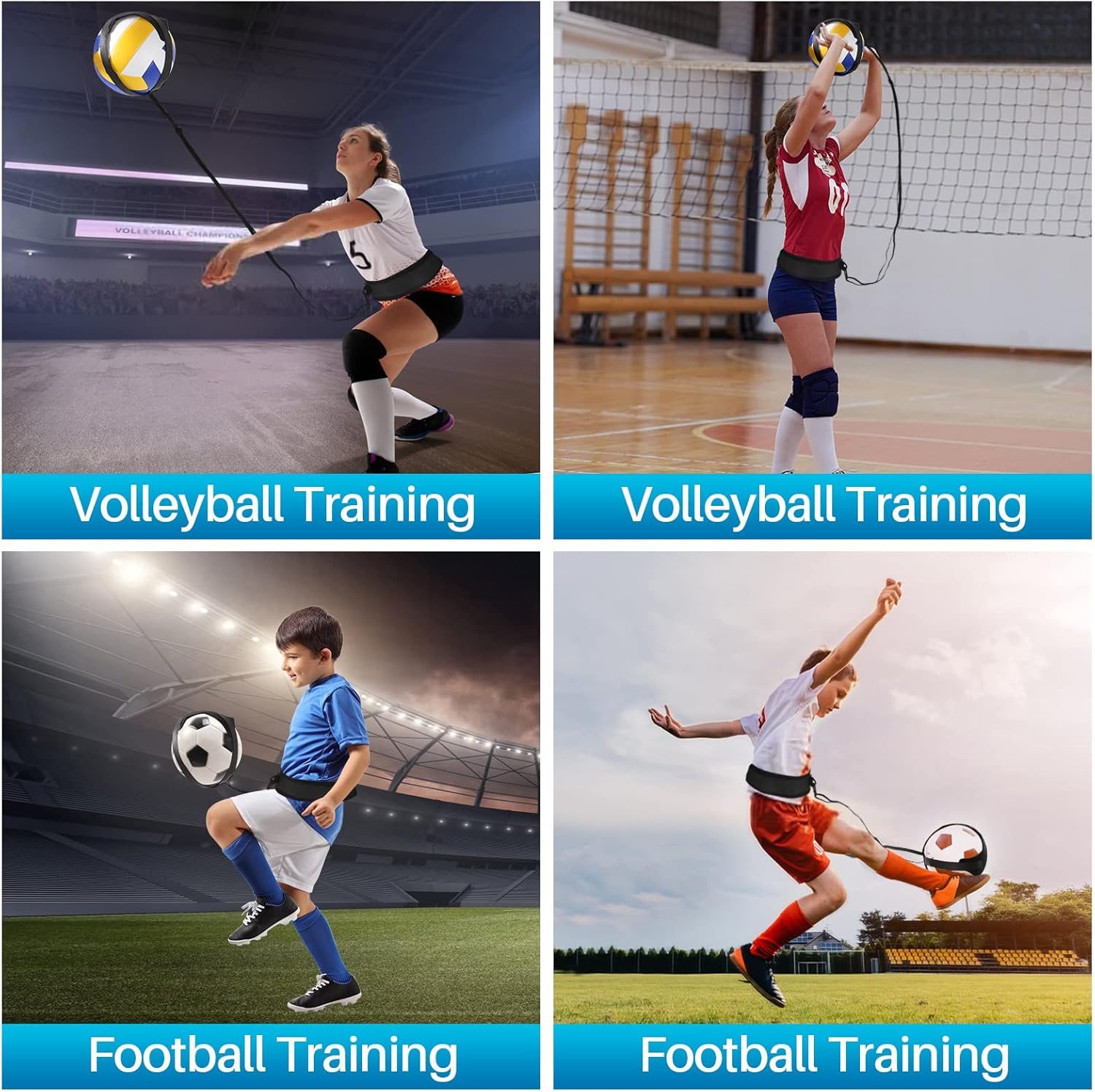 Volleyball Spike Trainer - Adjustable Solo Practice System for Hitting & Serving, Improves Timing/Power with Durable Nylon Design - Perfect for Indoor/Beach Volleyball & Backyard Training