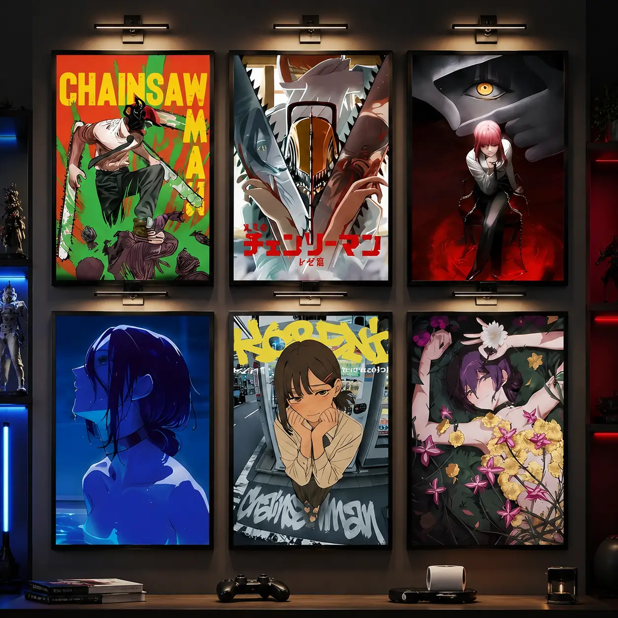 Chainsaw Man Anime Canvas Poster, Makima Power Reze Kobeni Manga Wall Art Print, Dark Japanese Character Room Decor for Bedroom Dorm Gaming Room, Anime Fan Boyfriend Gift