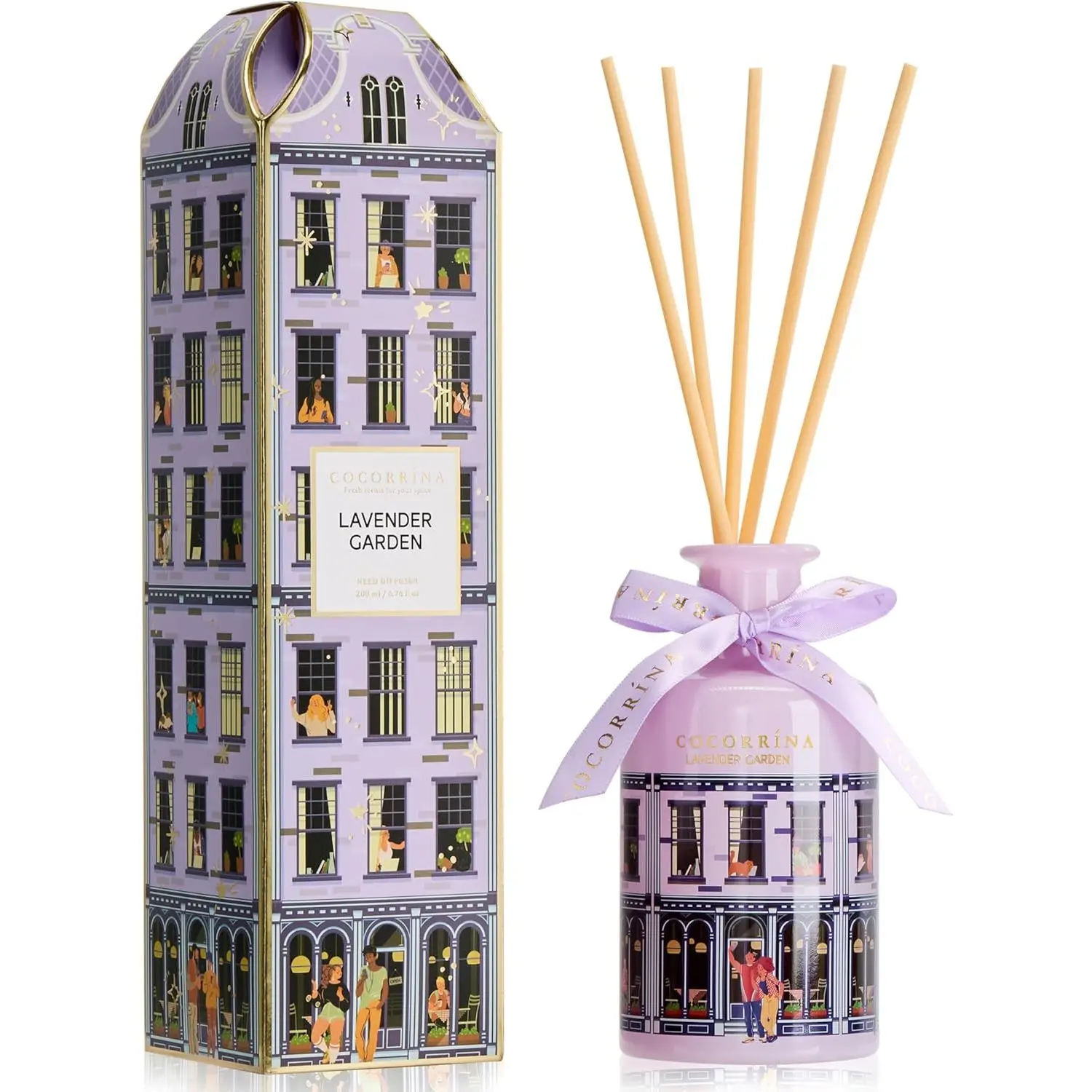 COCORRÍNA Scented Reed Diffuser - Lavender Garden Sage Christmas 6.76 fl oz with 8 Natural Reeds, Home Fragrance, Bathroom Shelf Decor (Festive House Collection), Glass