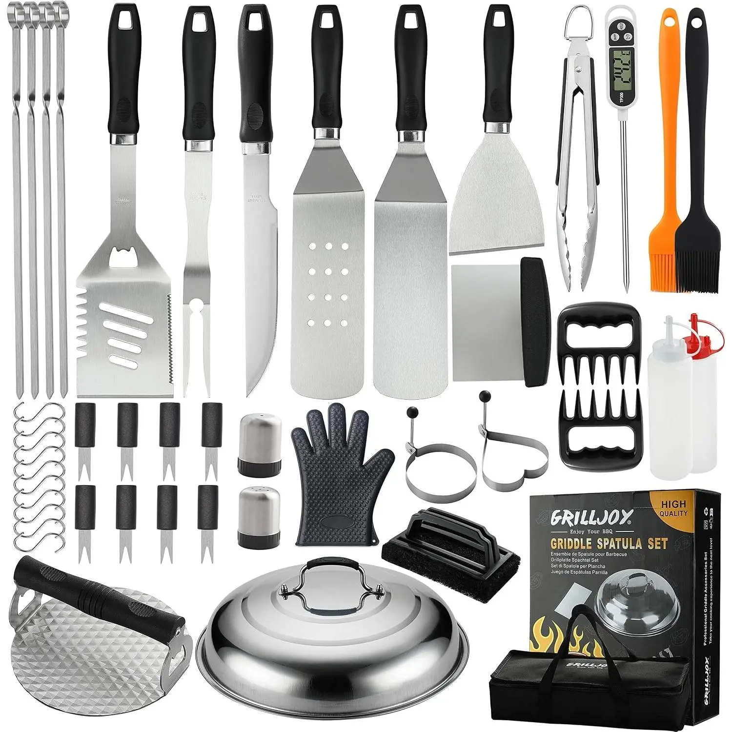46PC Griddle Accessories Set with Robust Plastic Handle, All-in-One Griddle Tools Kit for Flat Top Grills Teppanyaki Hibachi, Stainless Steel Grill Spatula Kit for Outdoor Camping GrillingGift