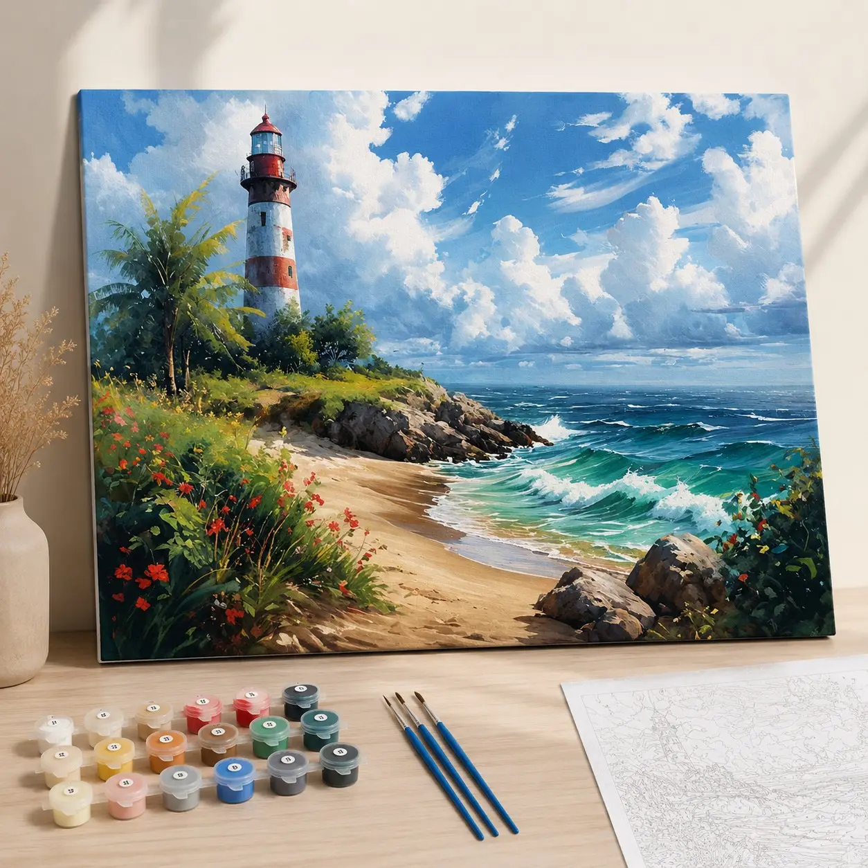 DIY Paint by Numbers Kit 40x50cm Lighthouse Seaside Scene, Hand-Painted Art Set, Home Decor Gift, Creative Leisure Activity