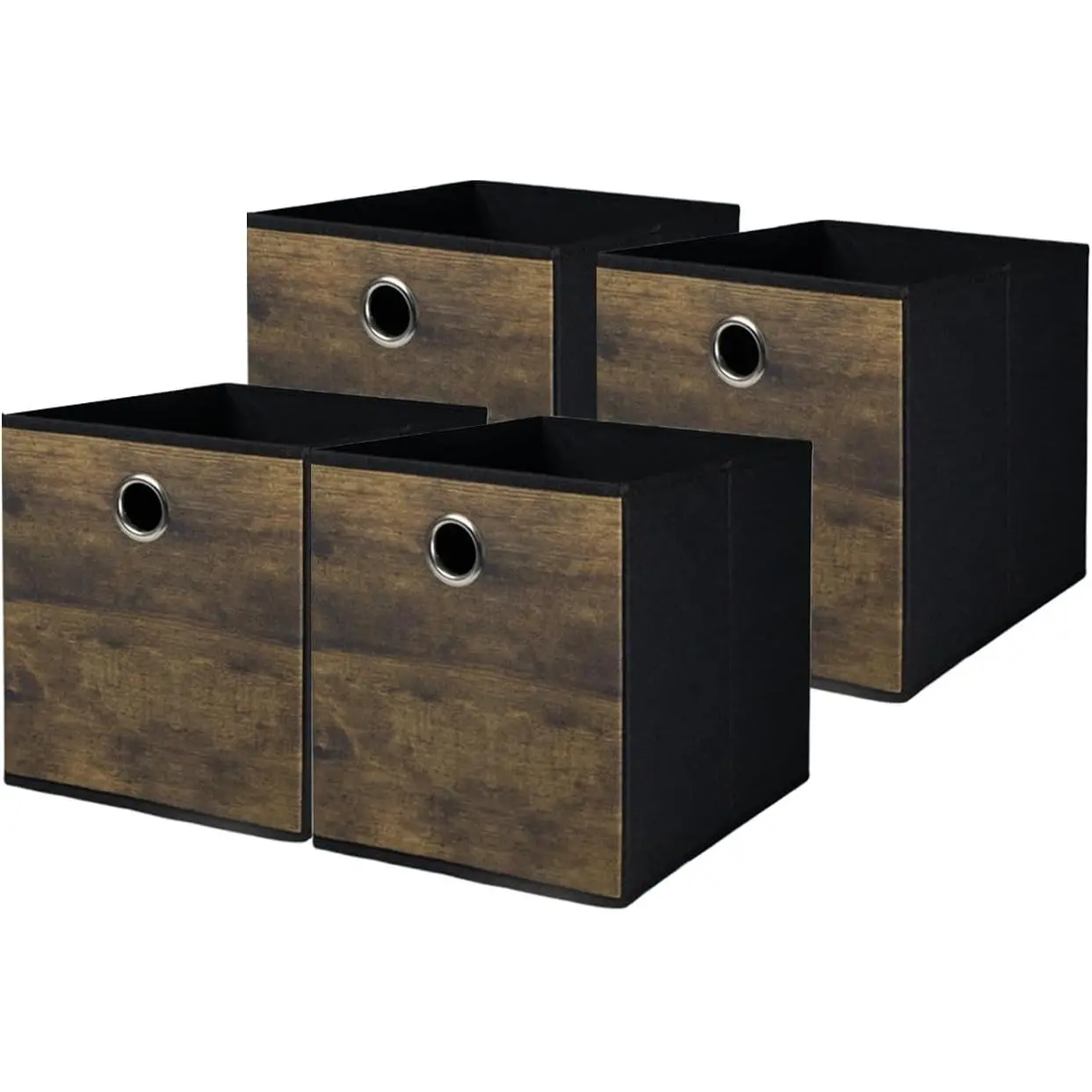 4 Pack 13x13x13in Large Storage Cube Bins with Decorative Wood Grain, Durable Thickened Fabric Storage Baskets, Space-Saving Organizer for Shelves, Closet, Office, Bedroom, Living Room, Nursery, Dorm, RVGift