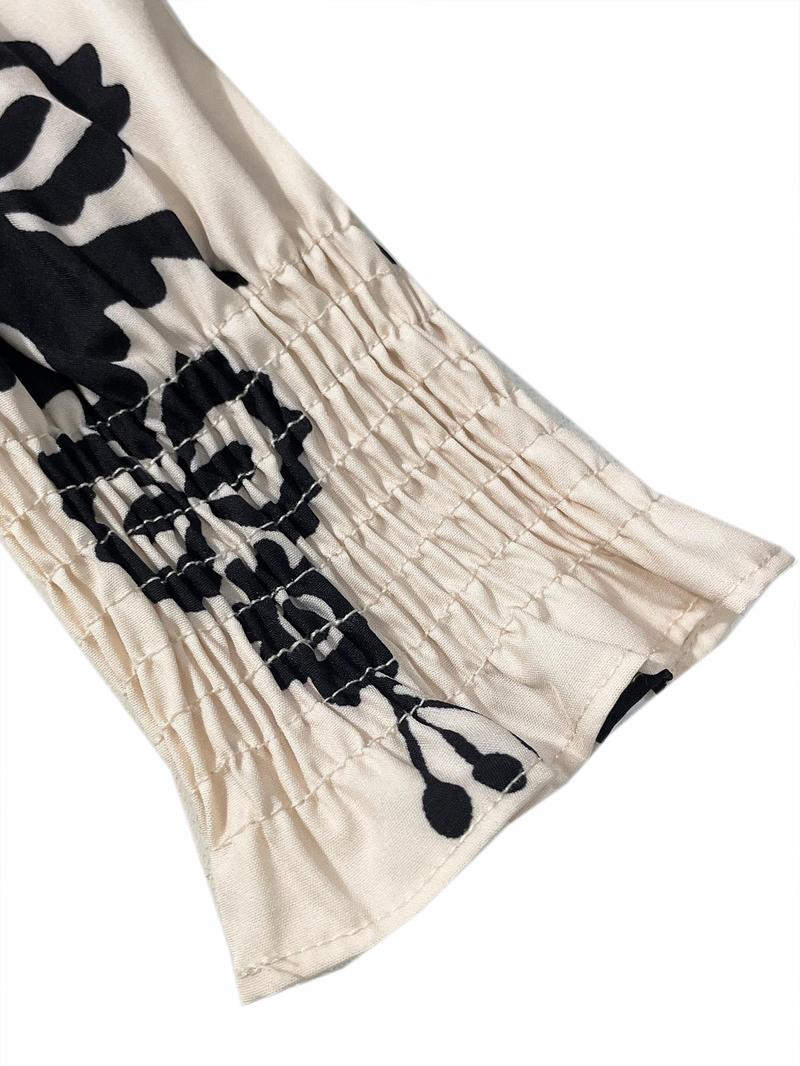 Women's Vintage Floral Lantern Sleeve High Waist Dress, Square Neck Shirred Design, Valentine's Day Party Elegant