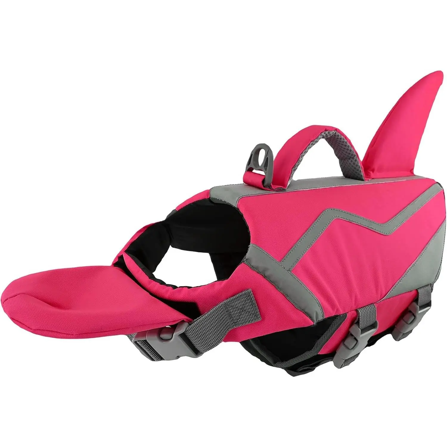 Shark Dog Life Jacket with Removable Neck Float, High Buoyancy Adjustable Pet Swim Vest with Rescue Handle for Swimming & Boating, for Small Medium Large Dogs, M, Bright Pink