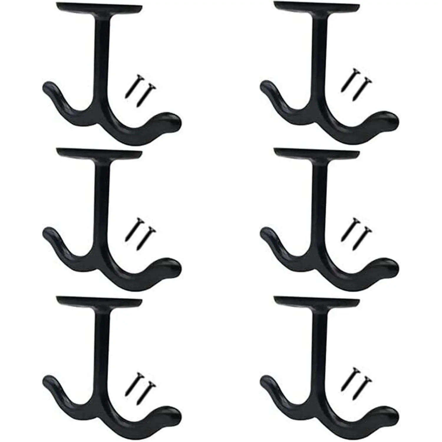 Zinc Alloy Ceiling Double Hook Cabinet Wardrobe Coat Towel Hat Hook Hooks Under Cabinet Shelf 6 Pieces (Black)