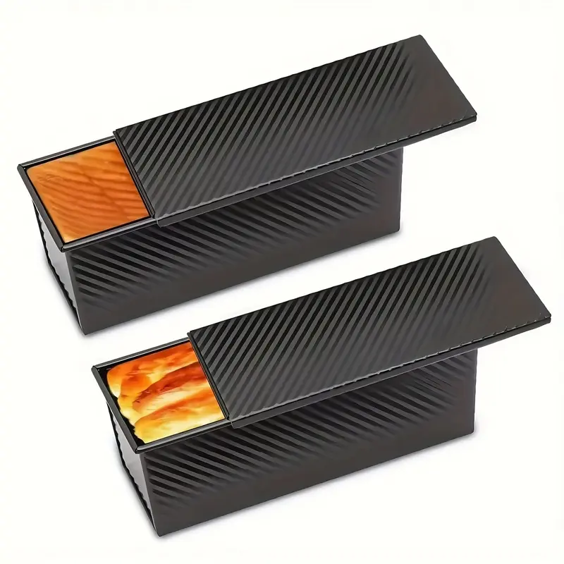 2 PCS Covered Pullman Loaf Pans, Carbon Steel Bread Molds, Heavy-duty Covered Baking Trays for Homemade Bread, Even Heat Distribution, Easy to Release & Clean, Durable & Stylish Essential Kitchen Gadgets