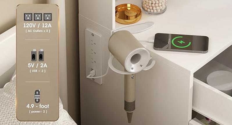 Vabches Makeup Vanity Desk, Vanity Mirror with Lights Desk and Chair, White Vanity Table with Large Storage Drawers and Shelves, Time and Temperature Display, 3 LED Lighting Modes Adjustable, White Vabches Makeup Vanity Desk, Vanity Mirror with Lights Desk and Chair, White Vanity Table with Large Storage Drawers and Shelves, Time and Temperature Display, 3 LED Lighting Modes Adjustable, White