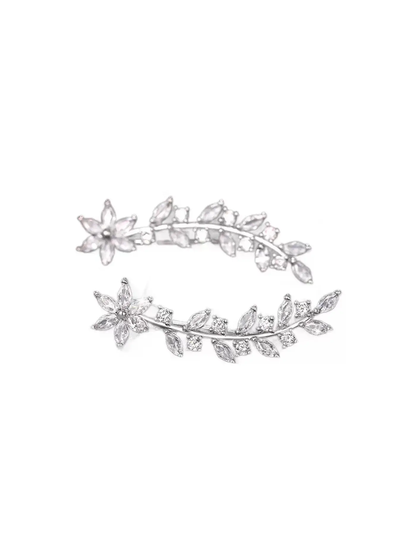 3 Tone Botanical Flower Leaf Zircon Ear Crawler Earrings, Lightweight Ins Style Curved Ear Wrap Jewelry Gift for Women