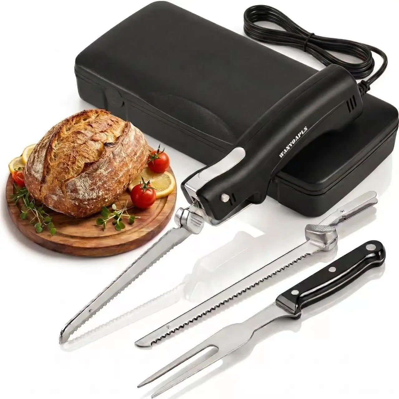 Stainless Steel Electric Carving Knife Set with Black Handle, Slender Blade, 2000 Times/Min Fast Slicing, 60-in Power Cord for Meat, Brisket, Thanksgiving Use