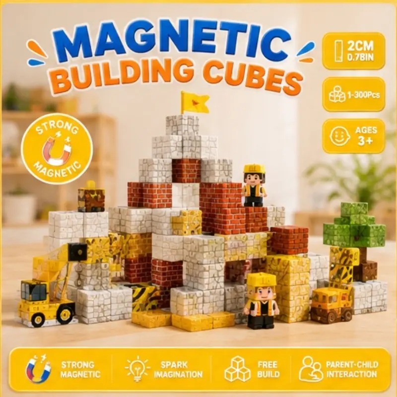 100 Magnetic Building Blocks Toy, DIY Cube Stem Sensory Playset, Perfect Gift for Kids Ages 3-10, Christmas Birthday Present