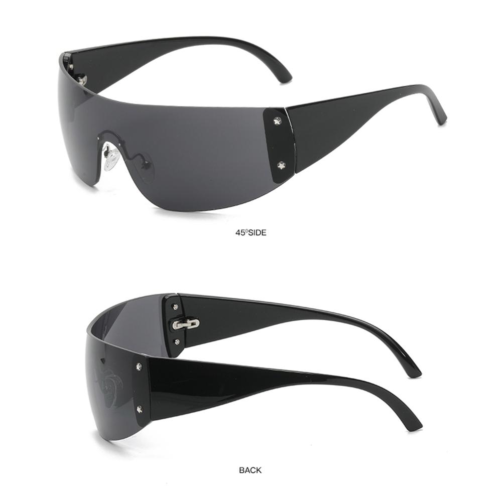 1pc Trendy Rimless Star Y2K Sunglasses for Women Men Punk One Piece Goggles Oversized Wrap Around Shades 2000's Eyewear UV400