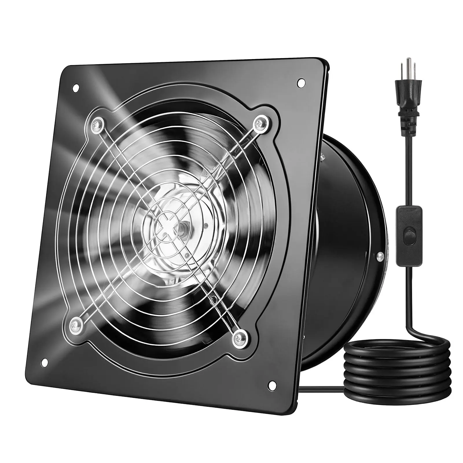 VEVOR HDB-200C 8-Inch Wall Mount Exhaust Fan, 576 CFM High Velocity Sturdy Vent Extractor, 120V Line Voltage, On/Off Control, Energy Efficient Low Consumption, for Attic, Garage, Chicken Coop, Black