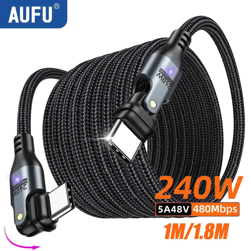 AUFU 240W USB Type C Cable for MacBook Pro Quick Charge 3.1 5A Fast Charging Charger Cord USB C Cable for iPhone17 Samsung Xiaom