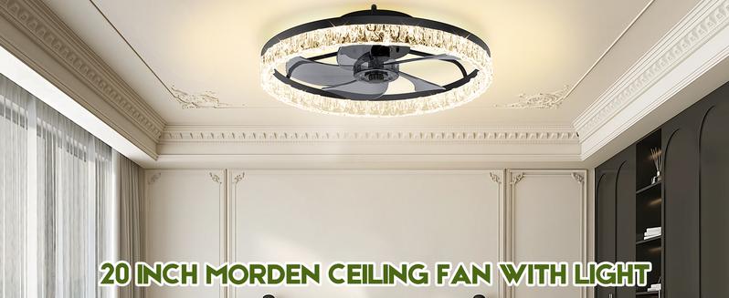 Ceiling Fans with Lights and Remote, 20'' Low Profile Ceiling Fans, 3000K-6500K Dimmable Modern Flush Mount LED Ceiling Fan, 6 Wind Speeds, Fandelier Ceiling Fan with Lights for Bedroom