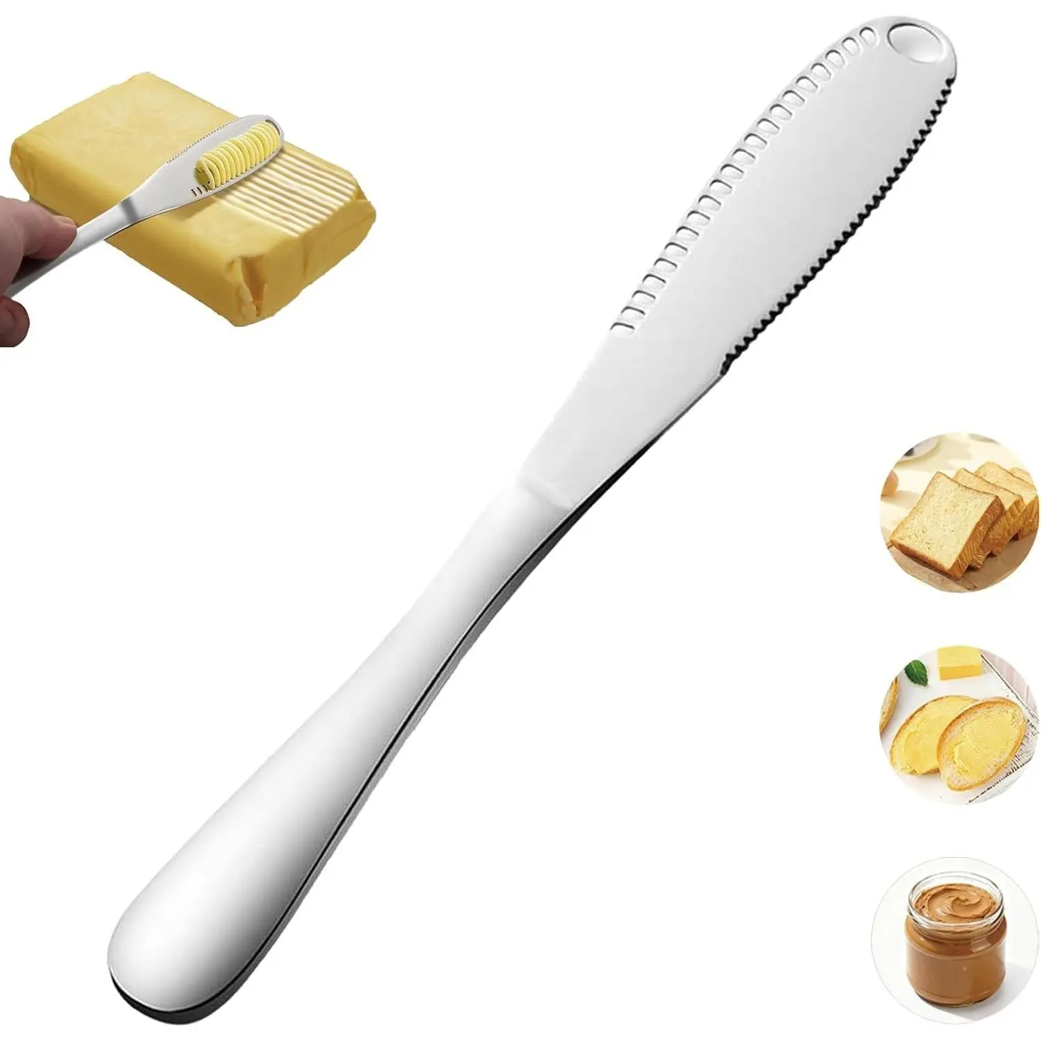 Butter Spreader Knife,Durable 8.7" Butter Knife,Stainless Steel Applicator,Butter Knifes With Holes In Blade,3 in 1 Butter Grater for Cutting and Spreading Butter Cheese Jam(1Pcs-Silver)