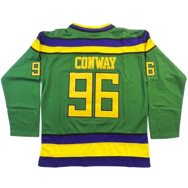 Men's Hockey Jersey Mighty Ducks #96 GRISWOLD Sewing embroidery loose V-neck sweatshirt movie jersey green big size Outdoor sportswear Classic retro Streetwear sports fan gear Long sleeved pullover shirt Halloween Christmas gift