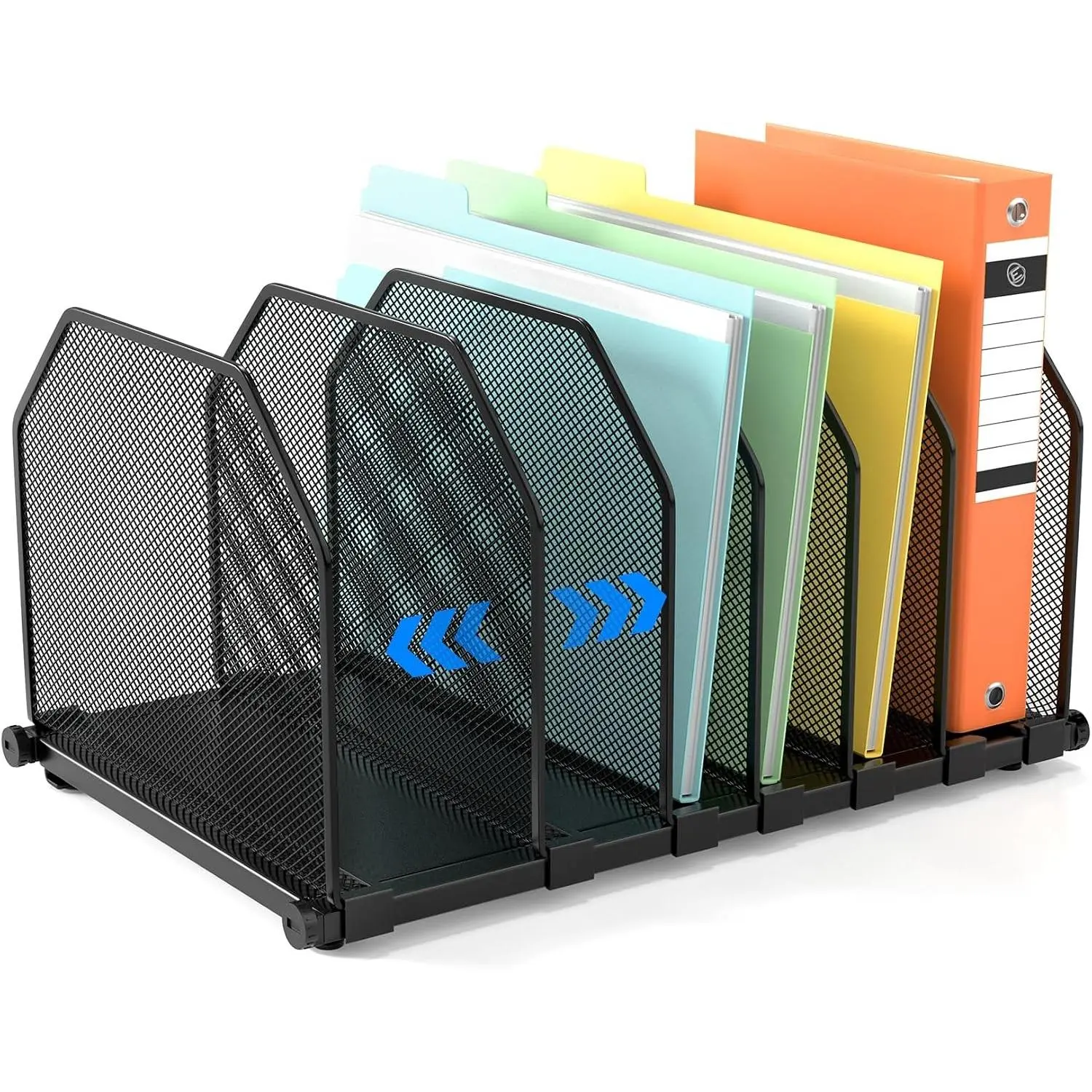 Adjustable File Organizer for Desk, 6 Sections Vertical File Folder Holders Desktop Binder Organizer, Mesh Desk Organizer File Sorter for Home Office ClassroomGift