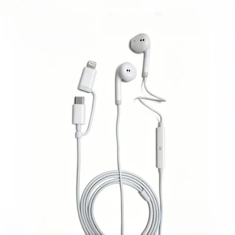 Universal 2-in-1 Half In-ear Earphones Type-C Lightning Dual Interface HiFi Audio Quality Easy Control Plug Play For Different Phones