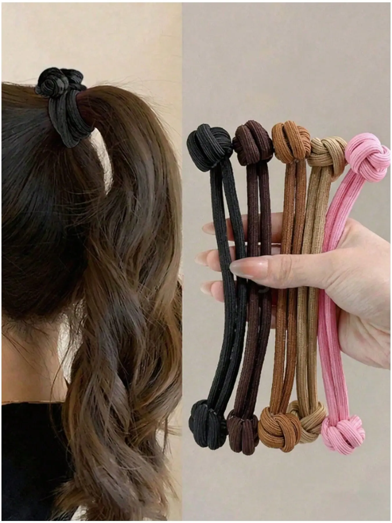 5pcs Textured Hair Scrunchies Set for Women, Large Striped Elastic Hair Ties, Vintage Inspired Ponytail Holders, Casual All-Season Accessory, Elastic Band Scrunchie