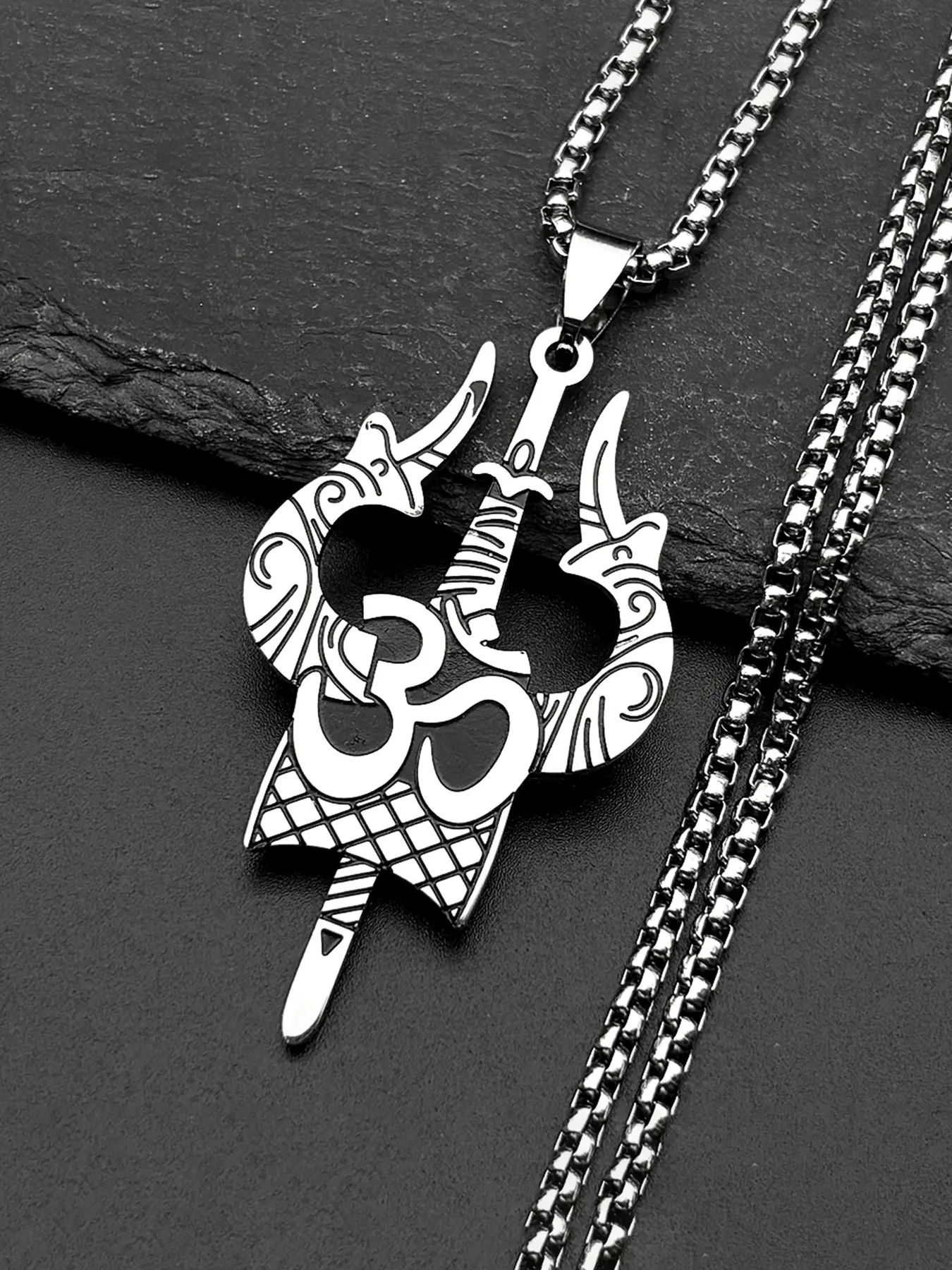 Stainless Steel Hinduism Yoga Shiva Trishula Om Symbol Pendant Necklace Women Men Silver Color Buddhism Hindu Chain