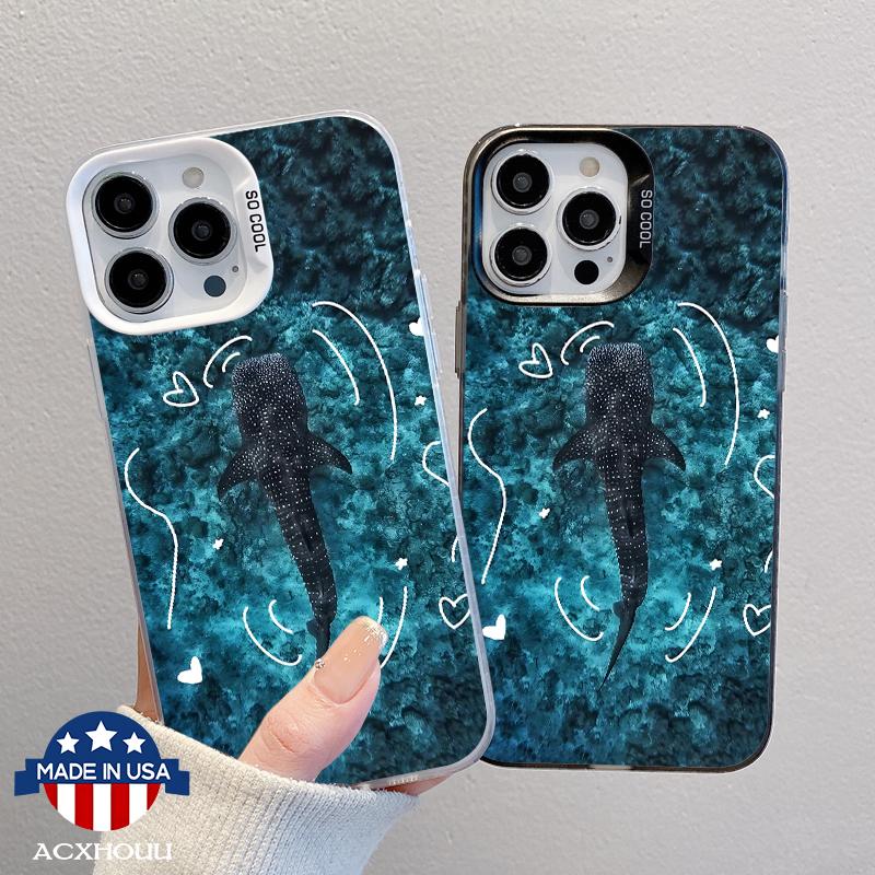 Compatible for iPhone 16 Pro Max 15 Plus 14 13 12 11 XR XS Case Screen Protector whale shark Shockproof Military Grade Protection