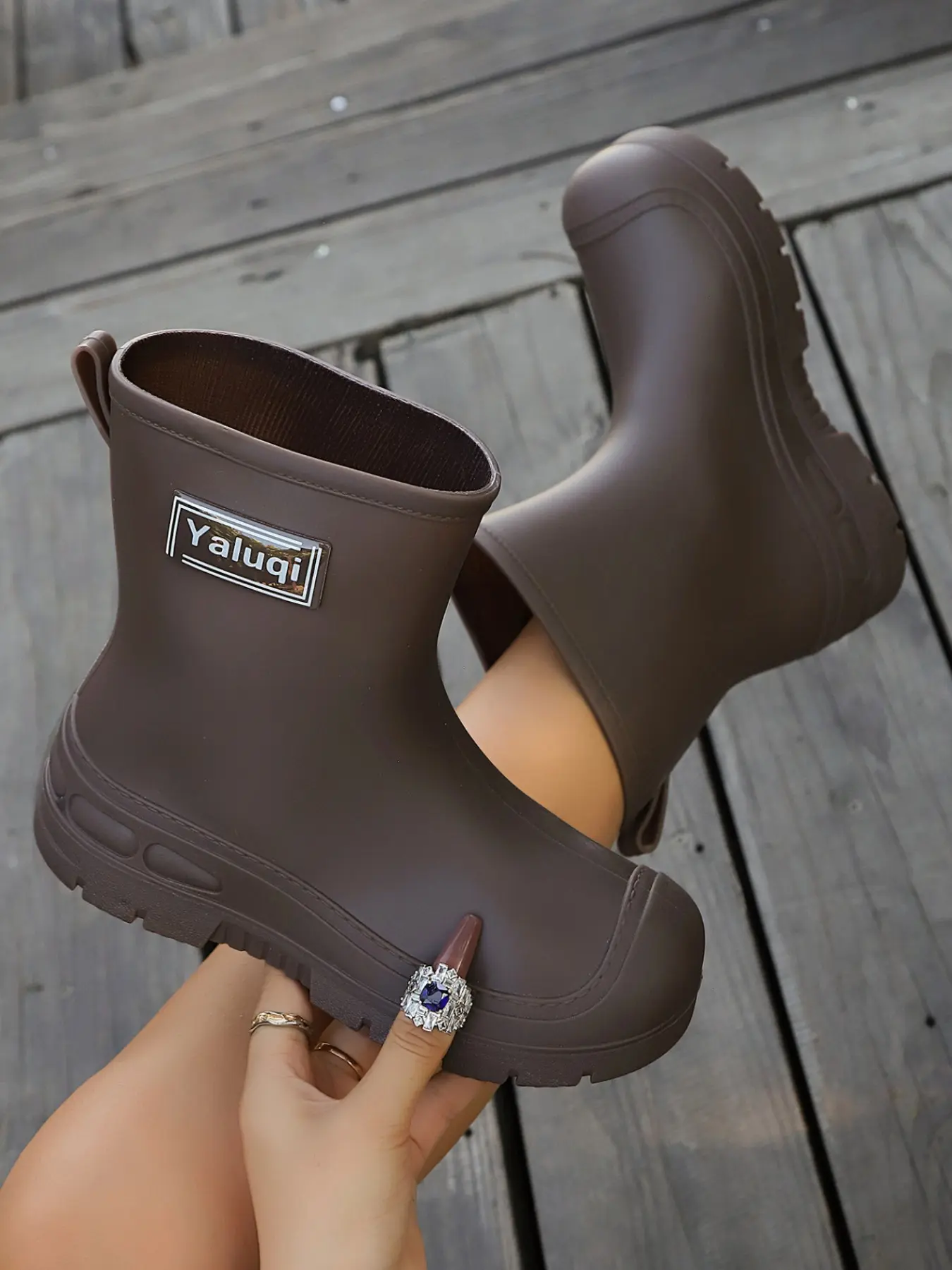 Women's Waterproof Rain Boots, PU Leather Short Boots, Rubber Sole, Ideal for Fishing, Gardening, Farming, Sailing, Camping