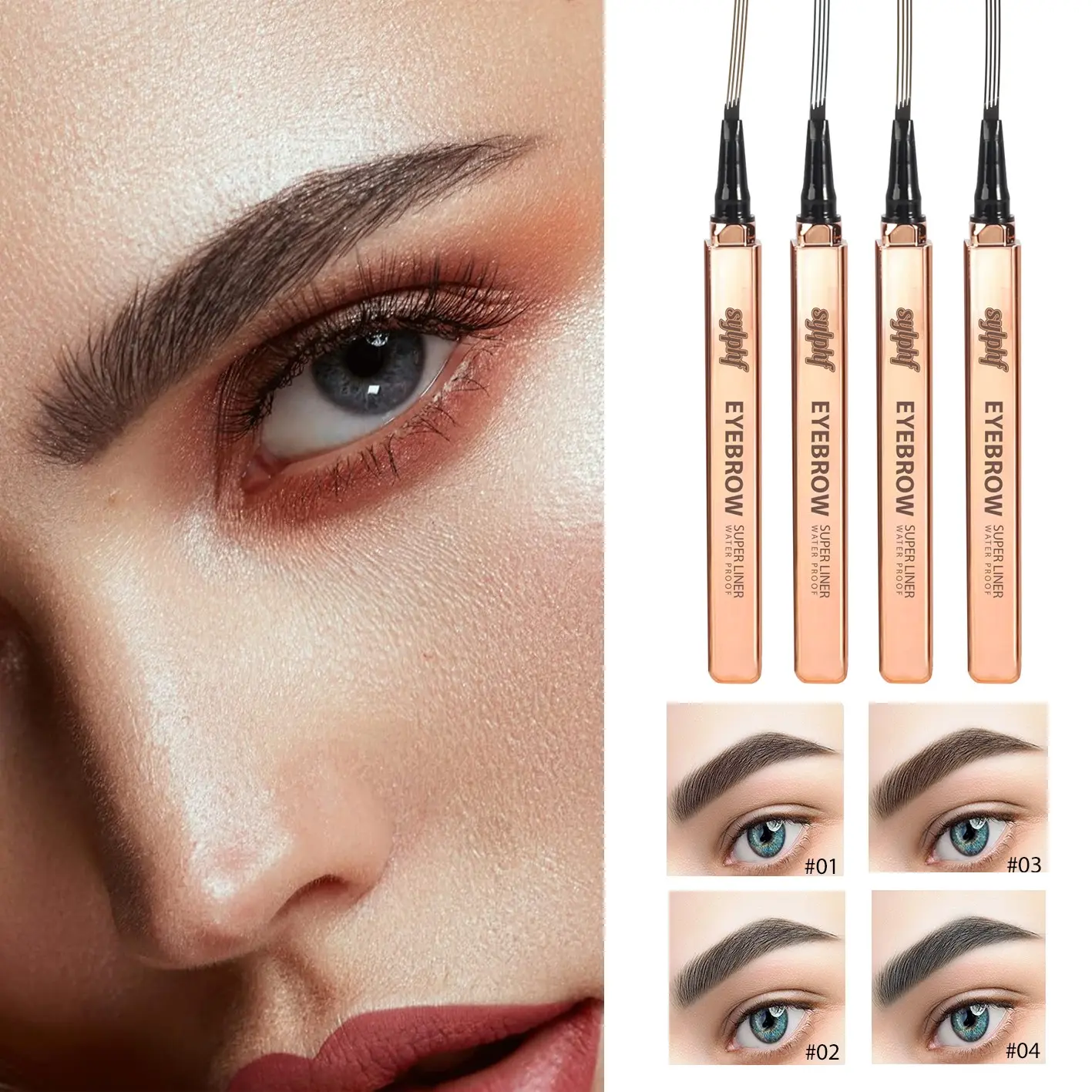 Smooth Waterproof Brow Pencil, Long-Lasting Natural Look, Easy Application, Four Colors Available, Perfect for Beginners