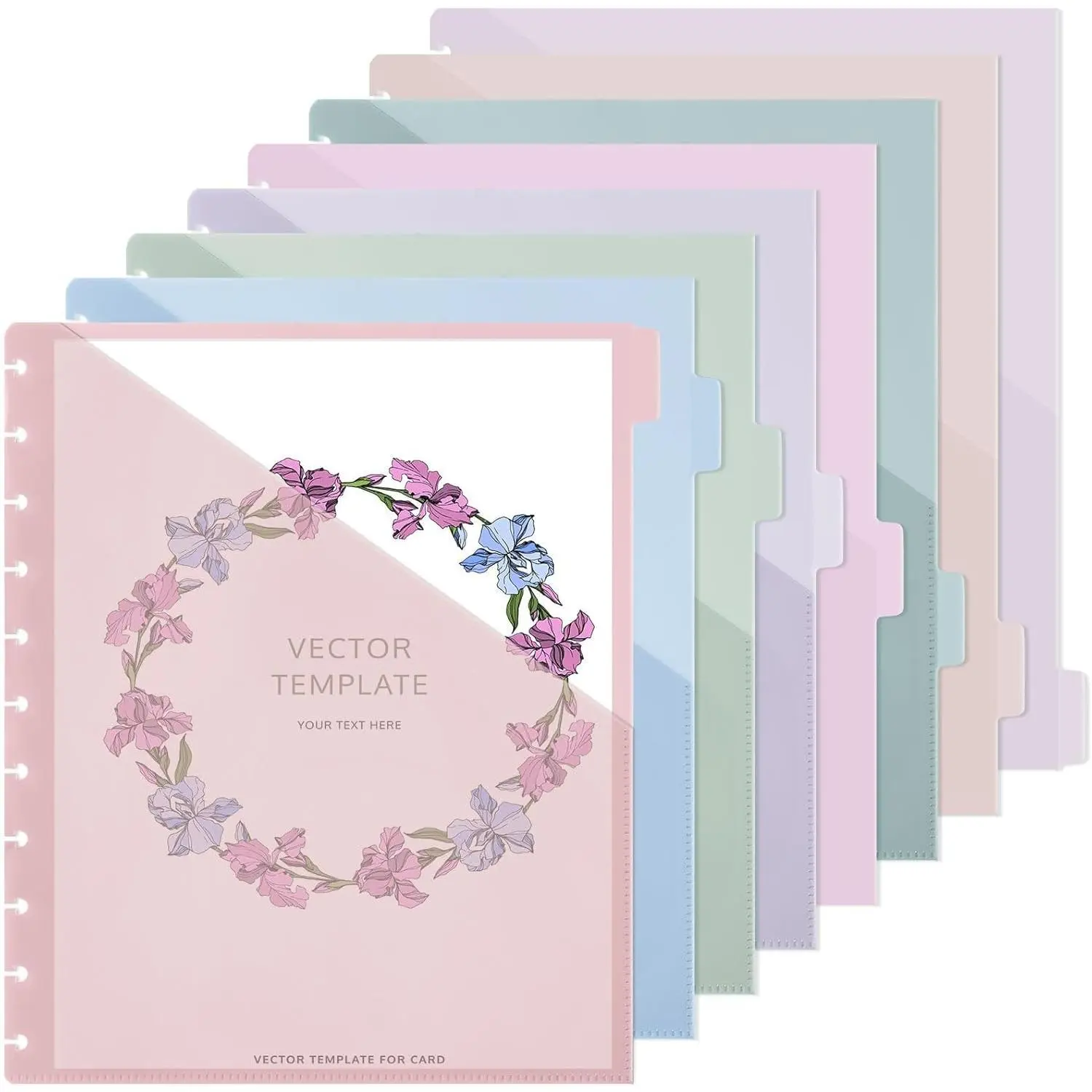 8 count Discbound Pocket Dividers 8.5 x 11 with Tabs and Pockets 8 Tab Discbound Pocket Folders Letter Size DiscBound Binder Dividers Plastic Disc Planner Supplies for Business School Office(Pastel)