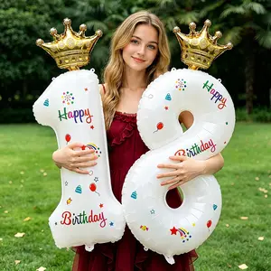 32in Number & Crown Combo Set, Milestone Birthday Party Decor, Large Number Balloons for Adult Photoshoots, 18th 21st 16th Anniversary