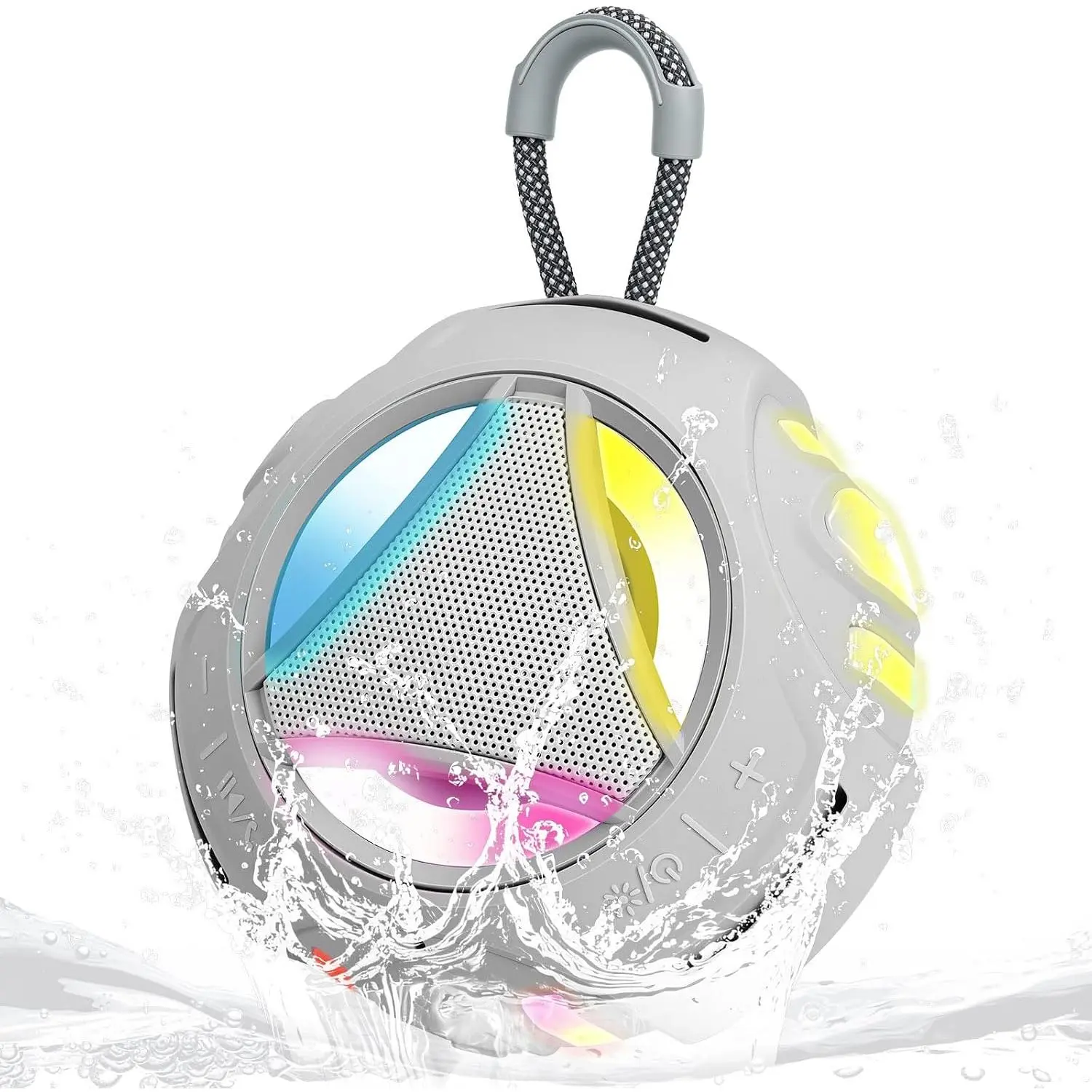 Portable  Speaker, IPX7  Shower Speaker,  Outdoor Speakers, Floating, -in Mic, 24H Playtime with LED Lights, Loud  Sound,  Bass, Gifts for Unisex - Gray