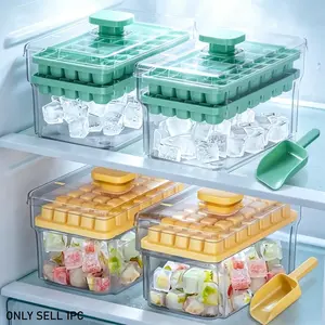 Press Ice Cube Tray Mold Box, Easy Release Ice Maker with Lid,Press Ice Maker Ice Storage Container Bin & Ice Scoop,Reusable Portable Freezer Ice Cube Mold for Cocktail,Whiskey,Home Kitchen