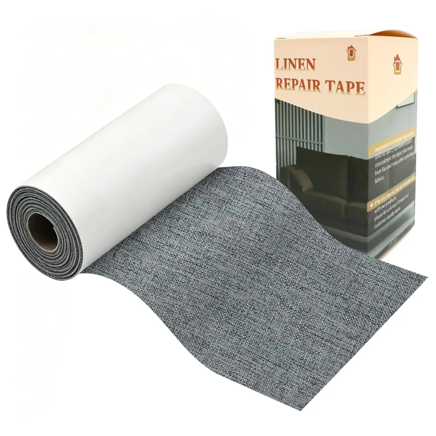 Linen Repair Tape Self-Adhesive Fabric Repair Patch for Repairing Couch Sofas Headboards Chairs Pillows Curtains Couches Dark Grey 3.9x79 Inch