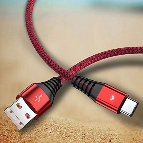 Nylon Braided USB Type C ,  USB A 2.0 to USB-C  Charger Cord for  Galaxy S10 S9 S8 Plus Note 10 9 8(Red, 1 Foot)