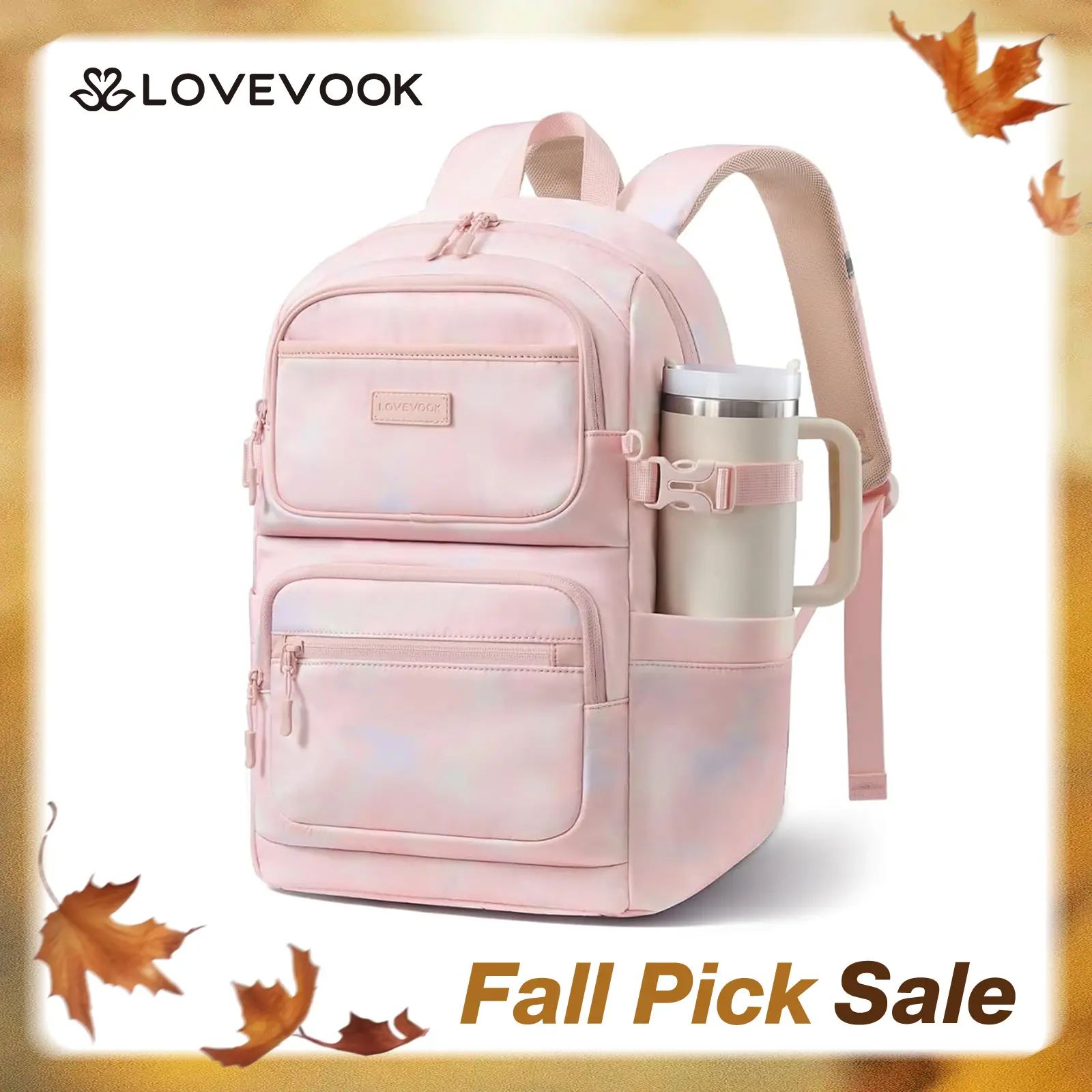 LOVEVOOK School Backpack for Teen Girls & College Students, Large Capacity Laptop Backpack with Water Bottle Holder, Lightweight Bookbag for School, Travel & Everyday Use