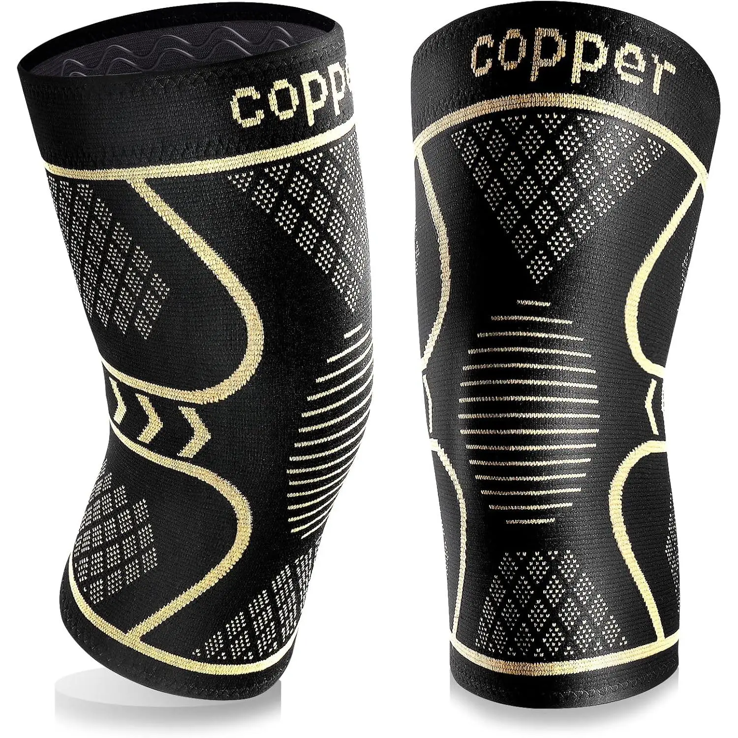 Copper Knee Braces for Women and Men 2 Pack, Knee Compression Sleeve for Knee Pain, Arthritis,ACL, Meniscus Tear, Joint Pain Relief, Knee Support for Running, Working Out, Fitness, Weightlifting-M