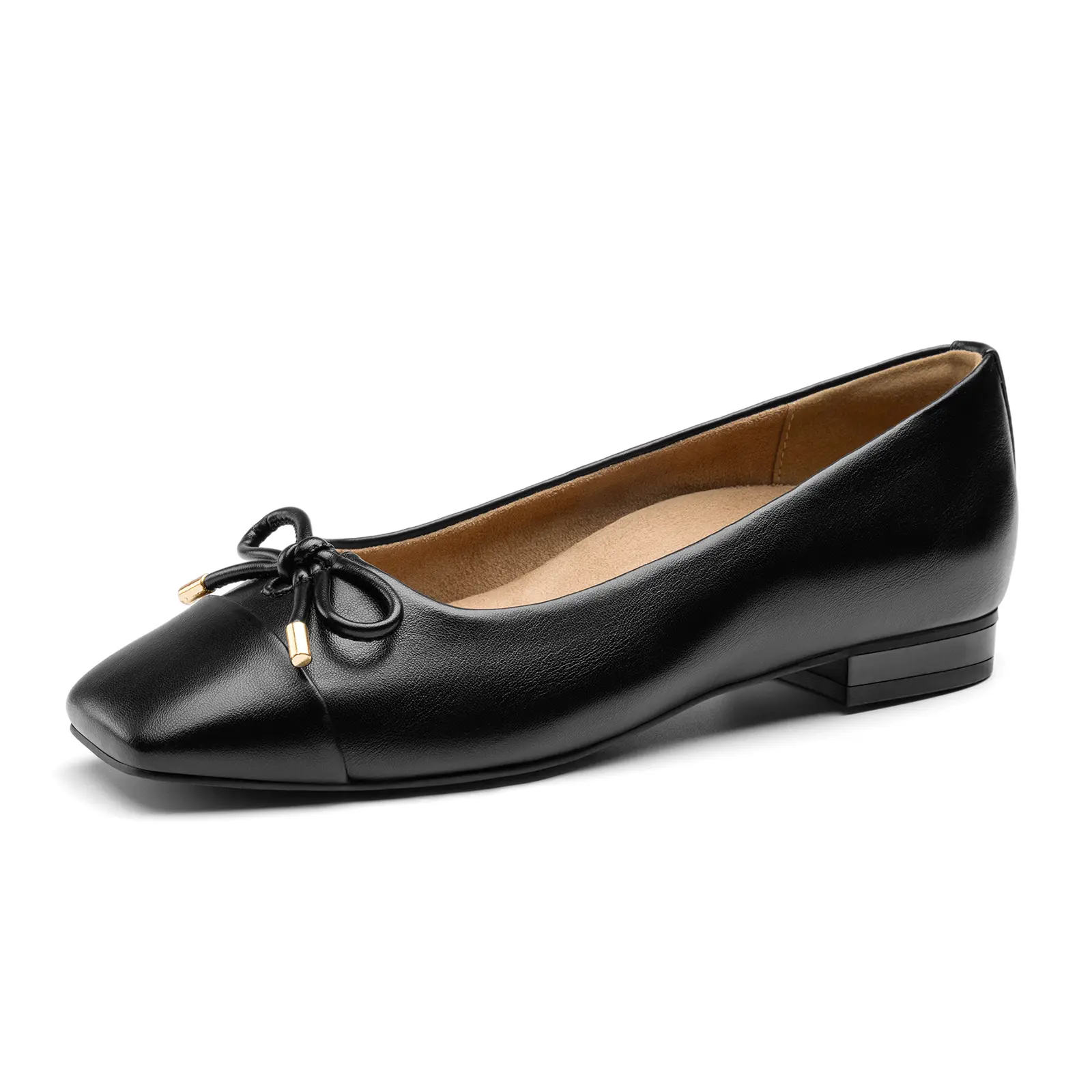 Athlefit Women's Ballet Flats - Square Toe, Bowknot, Arch Support, Teardrop Cut, Velcro Strap, Breathable Light Walking Shoes for Casual Everyday Wear